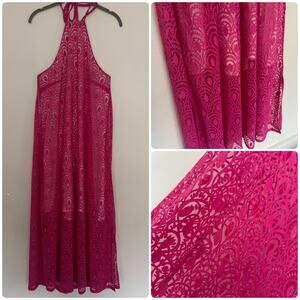 Farm Rio for Anthropologie Halter, Open Back Dress in Pink